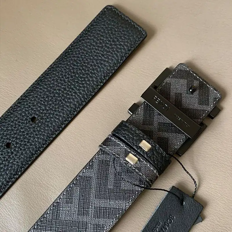 Affordable Fendi FF Buckle Reversible Belt In FF Motif Fabric and Calfskin Grey 0123 HOT SALE