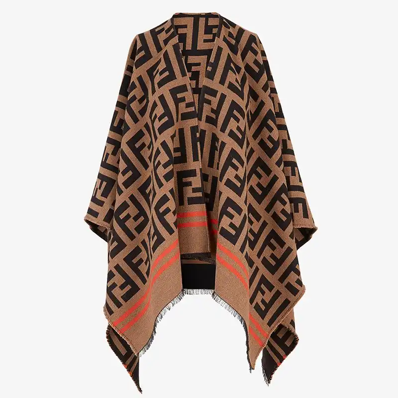 Fendi Poncho In FF Motif Wool and Silk Brown 0123 HOT SALE