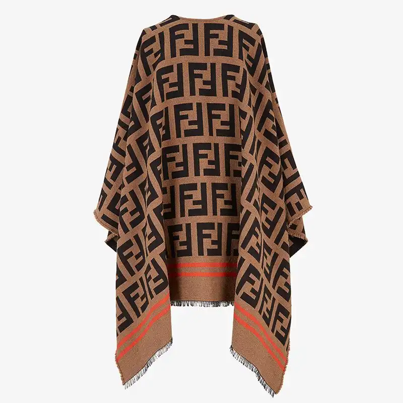 Cheap Fendi Poncho In FF Motif Wool and Silk Brown 0123 HOT SALE