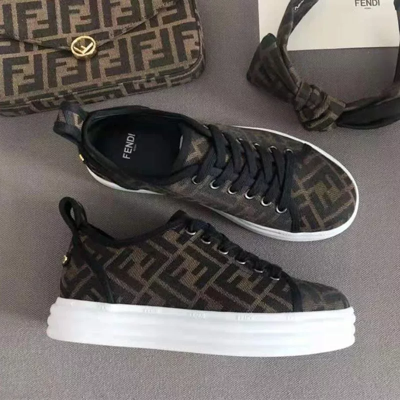 Fendi Rise Sneakers Women FF Motif Fabric Coffee 0119 HOT SALE