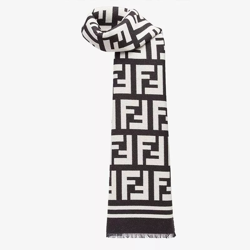 Cheap Fendi FF Scarf In Wool and Silk Black 0118 HOT SALE