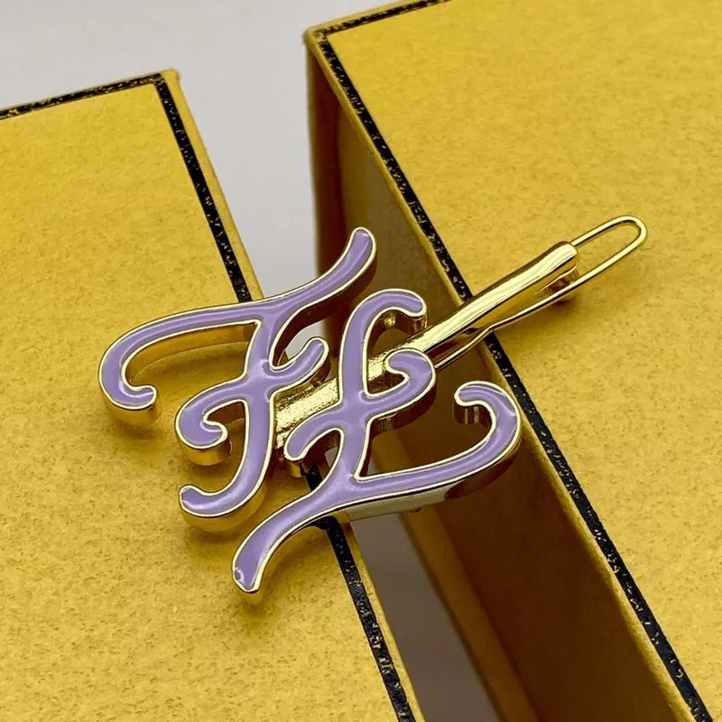 Fendi Karligraphy Hair Clip In Metal with Enamel Gold Purple 0115 HOT SALE