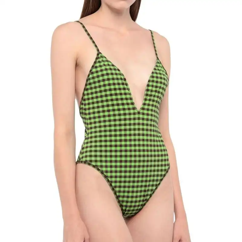 Fendi Reversible Swimsuit with Straps Women Checkered FF Motif Lycra Green Brown 0131 HOT SALE