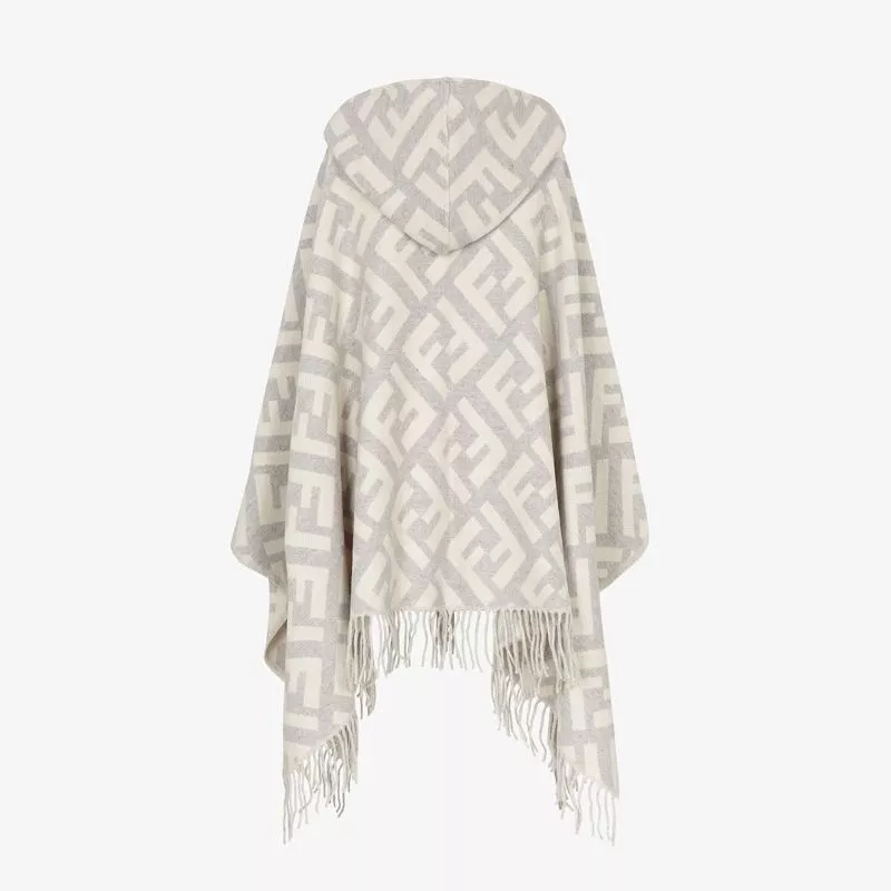 Cheap Fendi Poncho with Hood In FF Motif Cashmere Grey 0118 HOT SALE