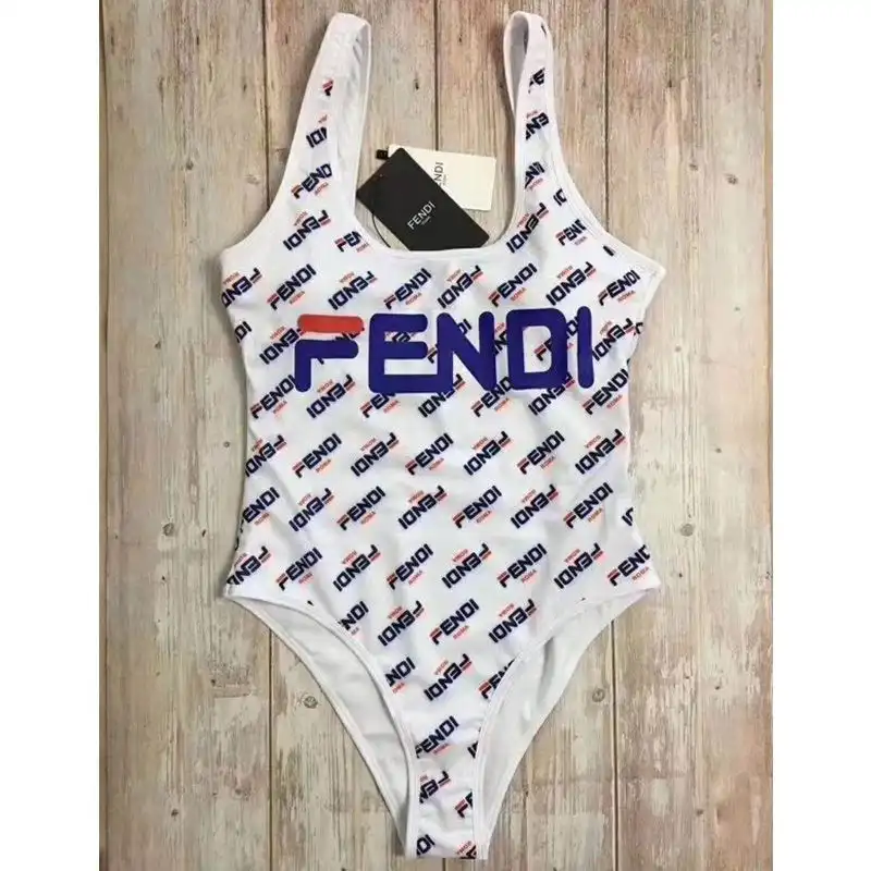 Cheap Fendi Swimsuit Women Fendi Fila Motif Lycra White Blue 0131 HOT SALE