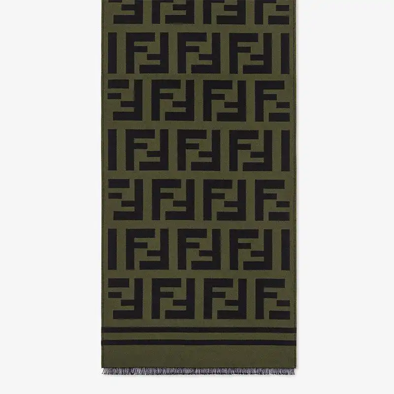 Fendi FF Scarf In Wool and Silk Green 0123 HOT SALE