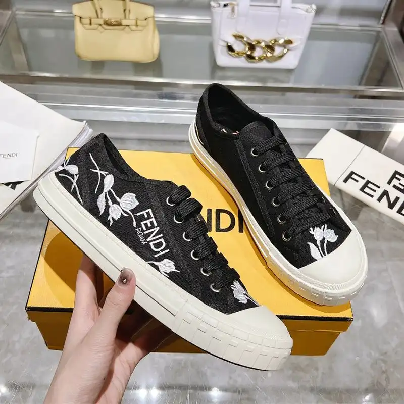 Fendi Domino Sneakers Unisex Floral Motif Canvas Black 0204 HOT SALE