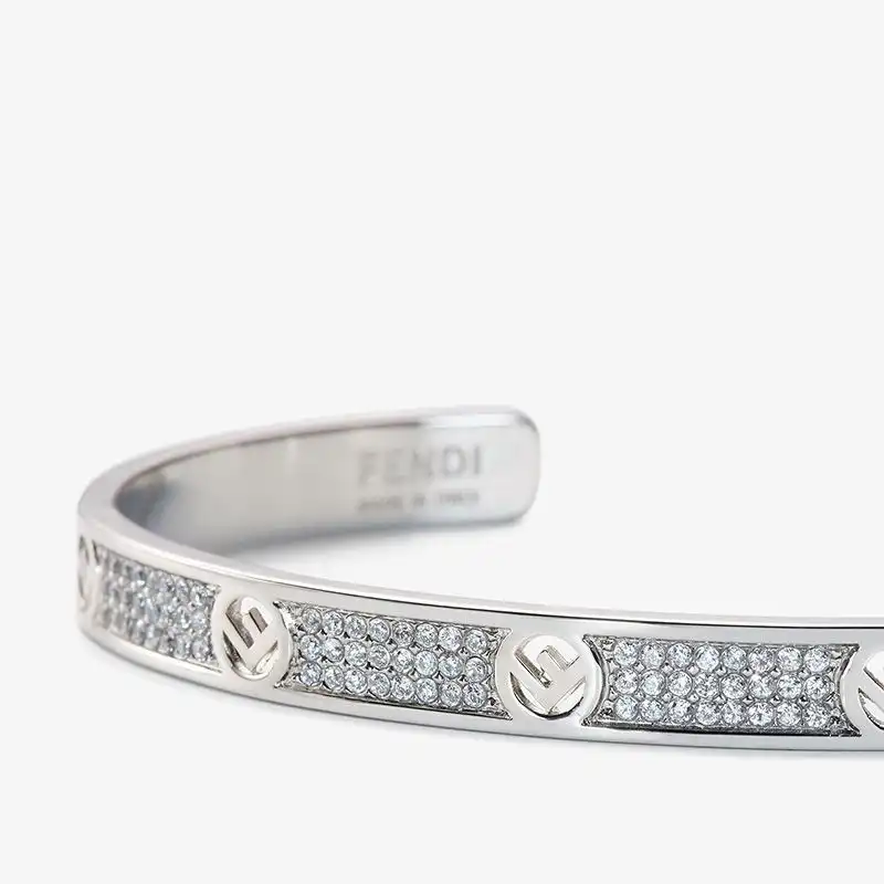 Cheap F Is Fendi Bangle Bracelet In Metal with Crystals Palladium 0205 HOT SALE