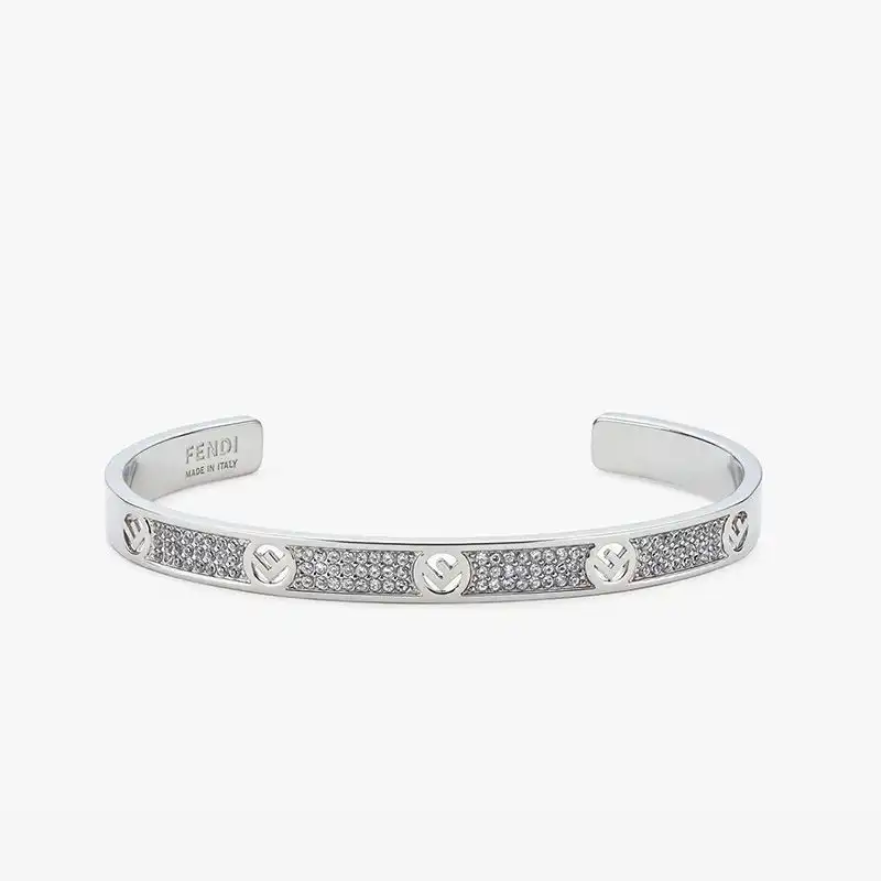 F Is Fendi Bangle Bracelet In Metal with Crystals Palladium 0205 HOT SALE