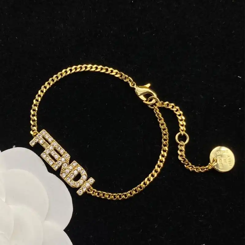 Affordable Fendi Fendigraphy Chain Bracelet In Metal with Crystals Gold 0205 HOT SALE