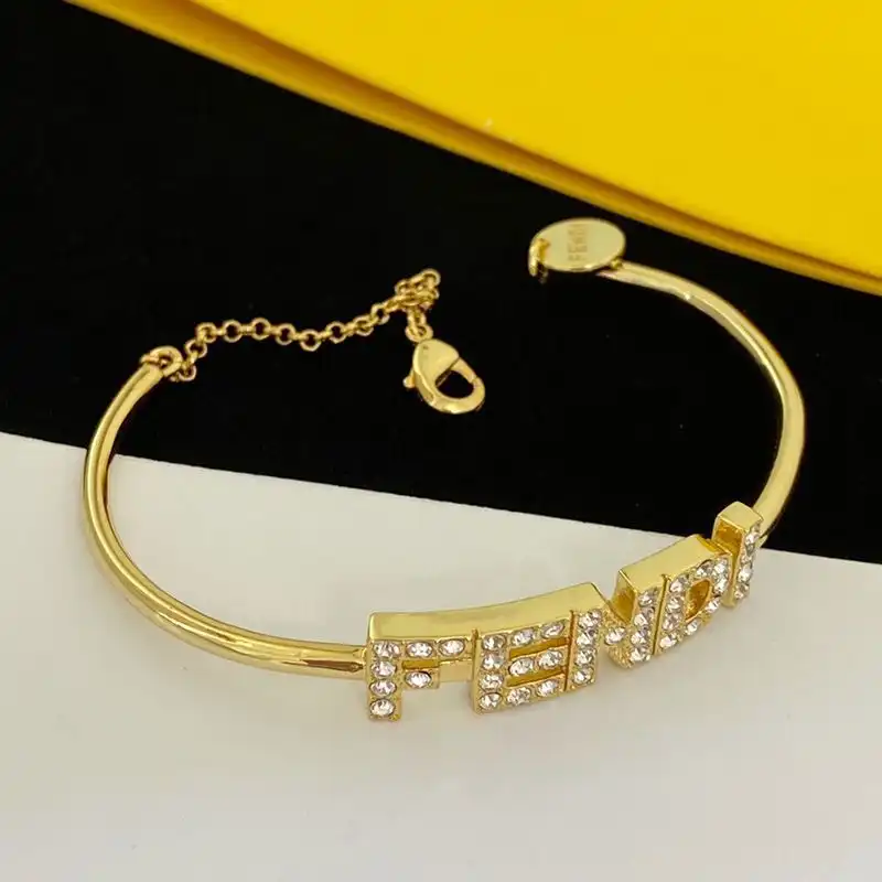 Affordable Fendi Fendigraphy Bracelet In Metal with Crystals Gold 0202 HOT SALE