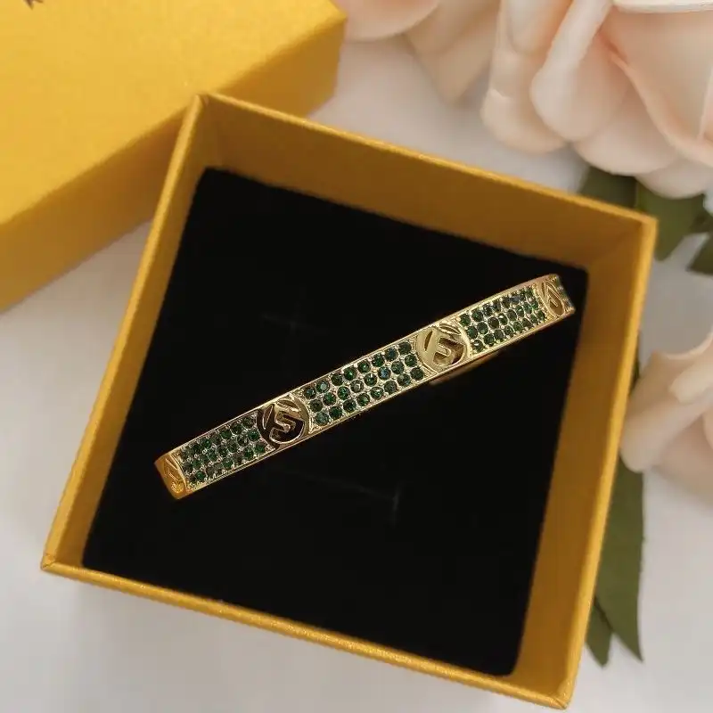 F Is Fendi Bangle Bracelet In Metal with Crystals Gold Green 0202 HOT SALE