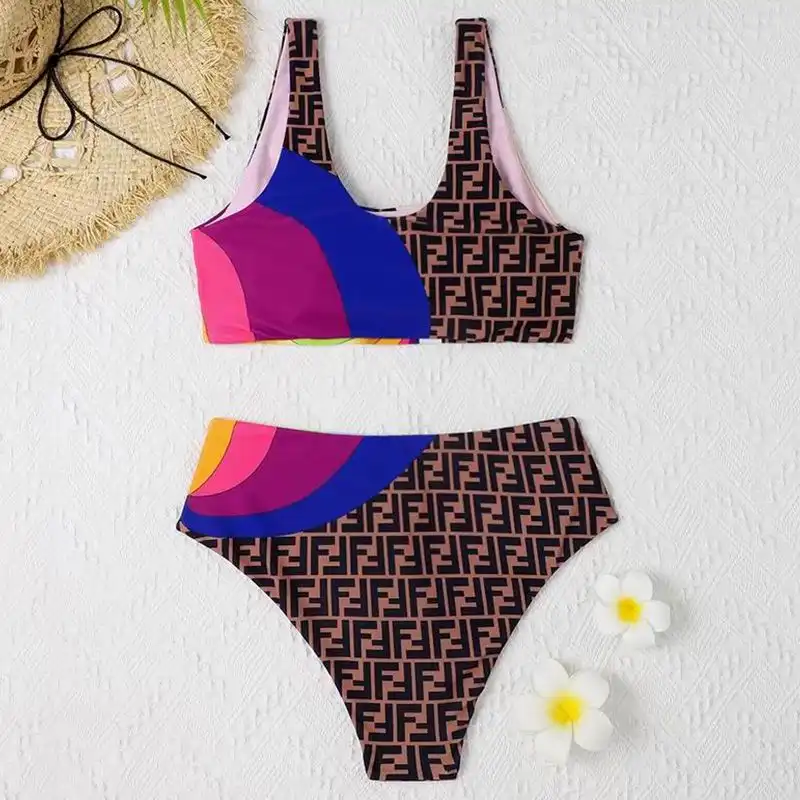 Cheap Fendi Underwear Set Women Rainbow Girl FF Motif Lycra Brown Pink 0201 HOT SALE