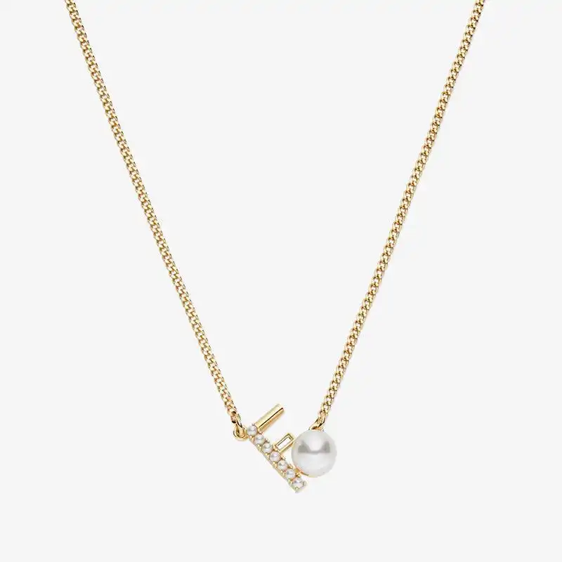 Cheap Fendi First Necklace In Metal with Crystals and Pearls Gold 0202 HOT SALE