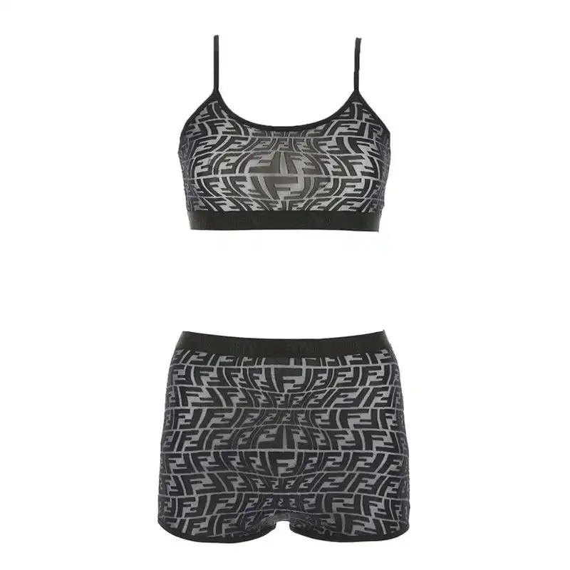 Fendi Underwear Set Women FF Fish-Eye Motif Lycra Black 0201 HOT SALE