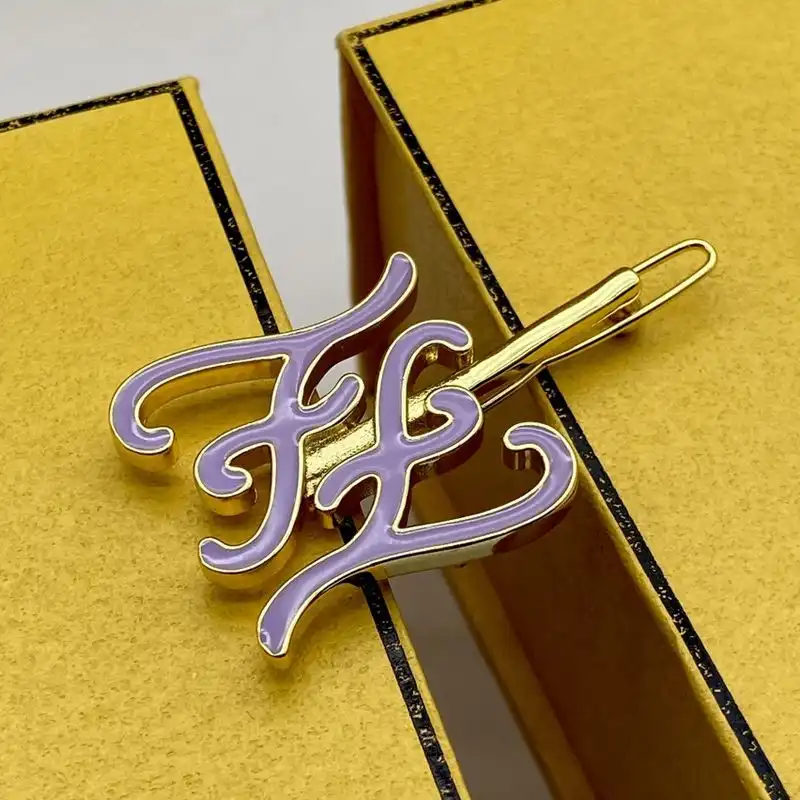 Fendi Karligraphy Hair Clip In Metal with Enamel Gold Purple 0205 HOT SALE