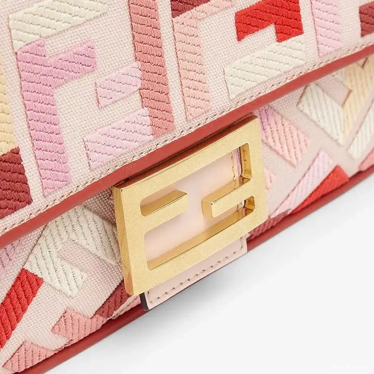 Cheap Medium Pink Motif FF Red Canvas Bag Fendi In Baguette 0321 HOT SALE