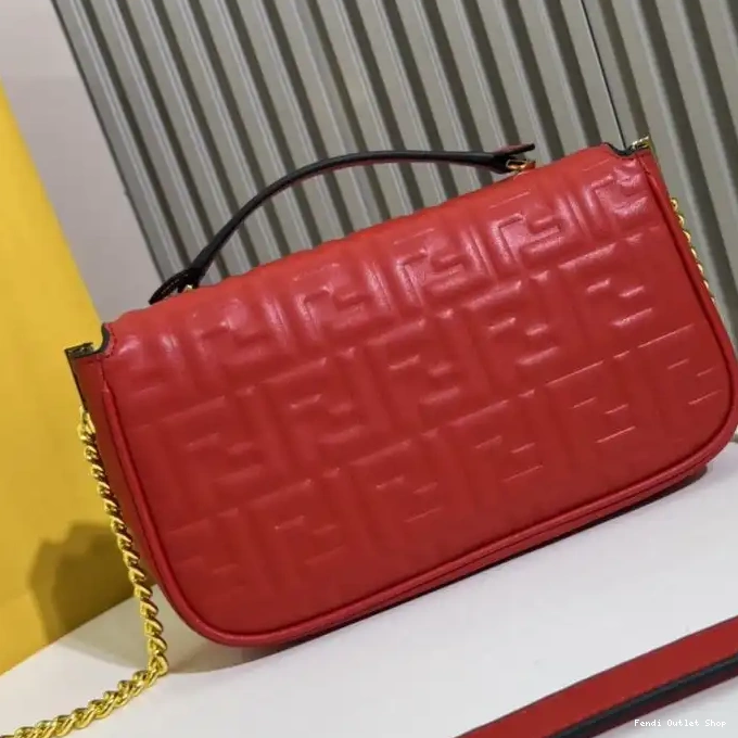 Cheap Leather Fendi Chain Nappa Baguette In Red Motif Bag Midi FF 0317 HOT SALE