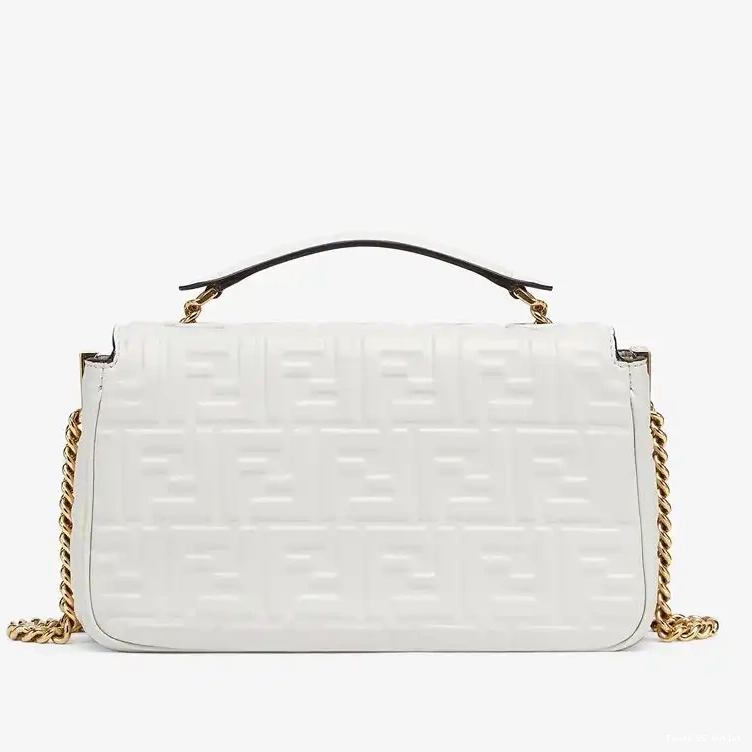 Affordable Chain Fendi White Leather Bag Nappa In FF Midi Baguette Motif 0316 HOT SALE