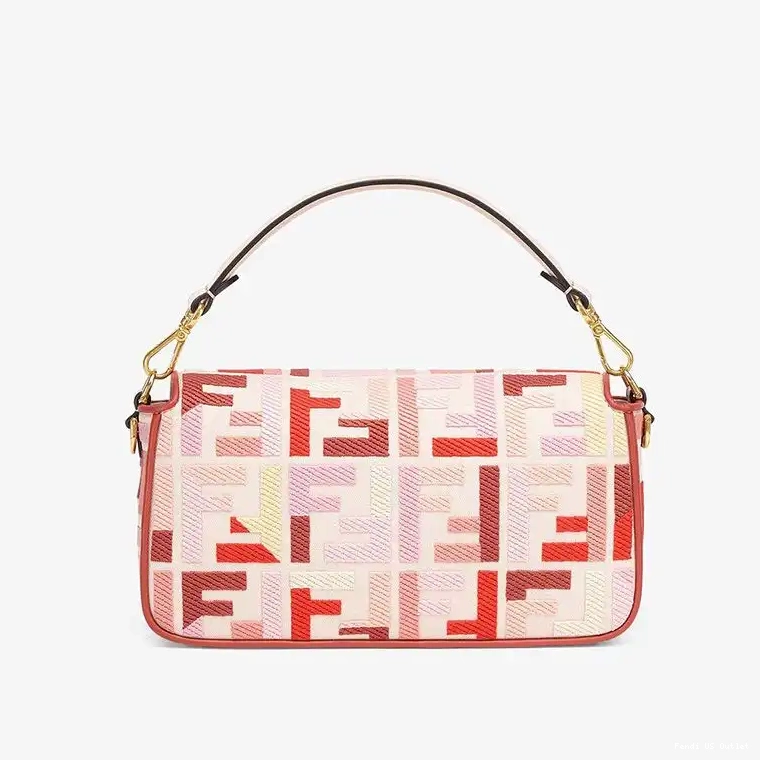 Cheap Medium Pink Motif FF Red Canvas Bag Fendi In Baguette 0321 HOT SALE