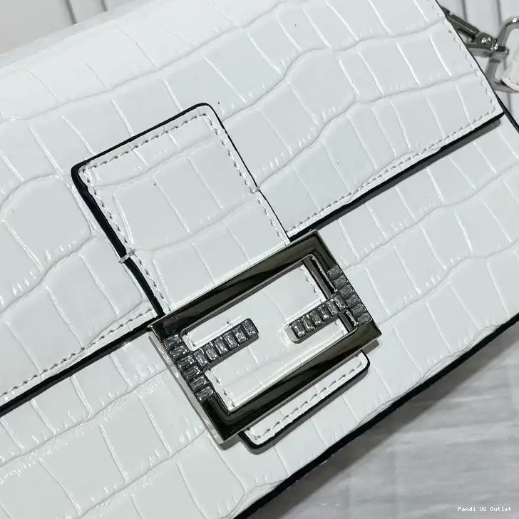 Cheap Crocodile In Tiffany Leather Fendi Baguette Medium White Bag 0321 HOT SALE