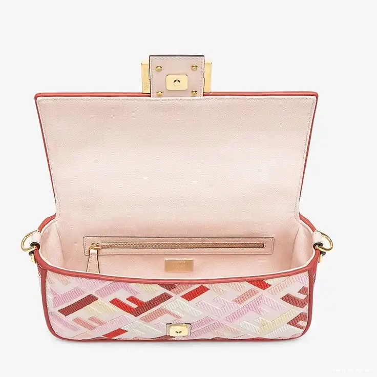 Cheap Medium Pink Motif FF Red Canvas Bag Fendi In Baguette 0321 HOT SALE