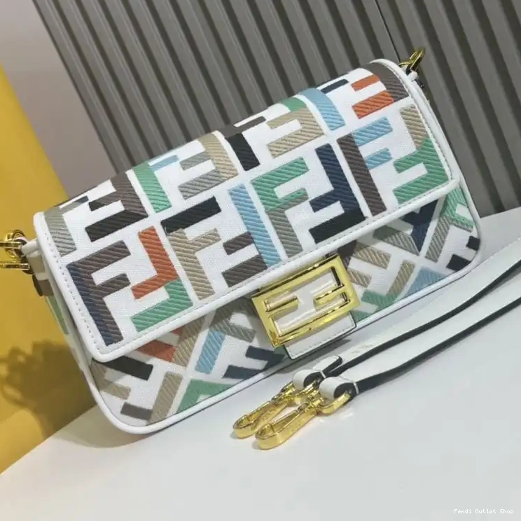 Affordable Fendi Medium Motif Canvas In Multi Bag FF White Baguette 0319 HOT SALE