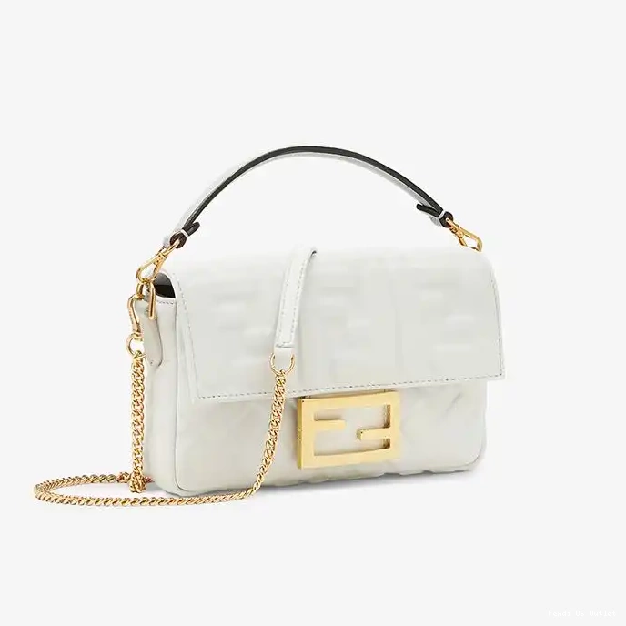 Affordable Bag White Baguette Fendi In Nappa Motif FF Leather Mini 0318 HOT SALE