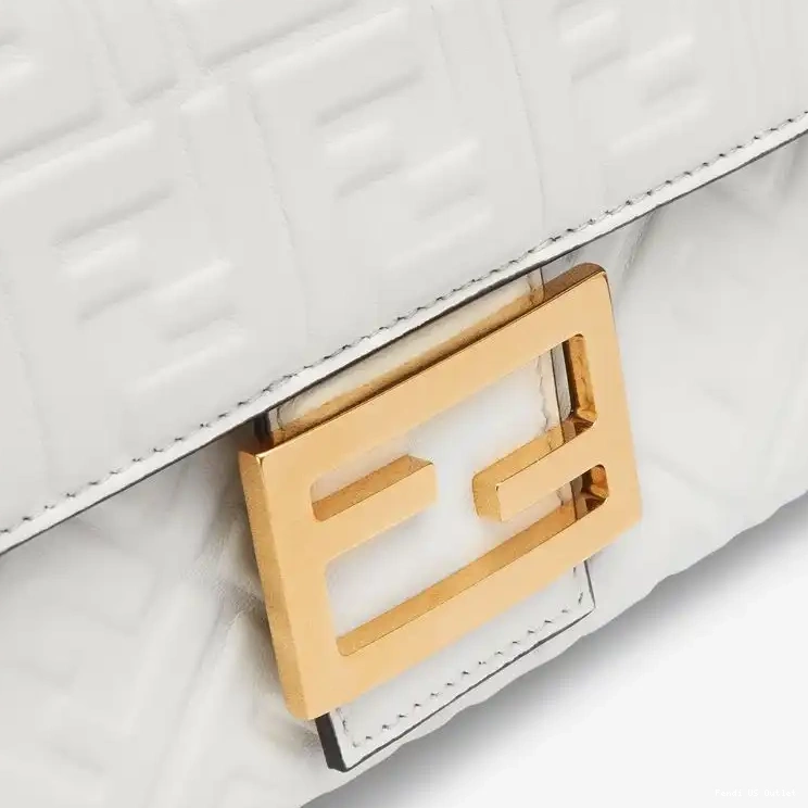 Affordable Chain Fendi White Leather Bag Nappa In FF Midi Baguette Motif 0316 HOT SALE