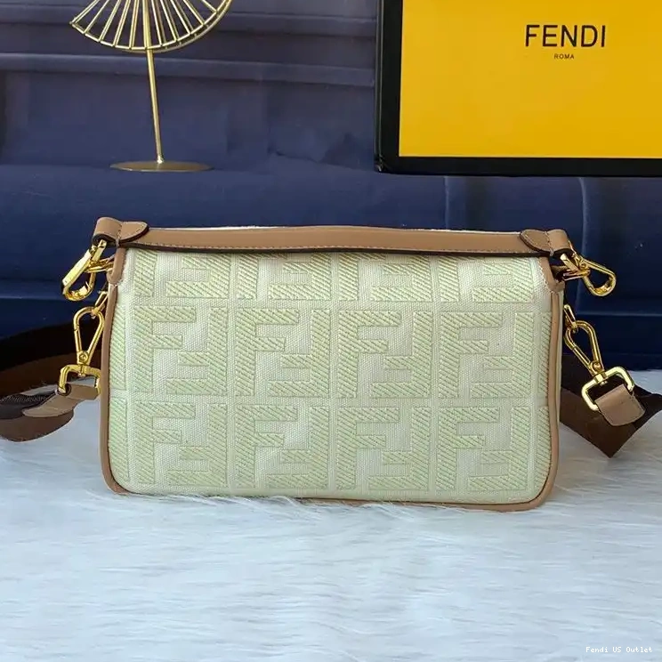 Affordable Baguette Canvas Bag FF Apricot Medium Motif In Fendi 0322 HOT SALE