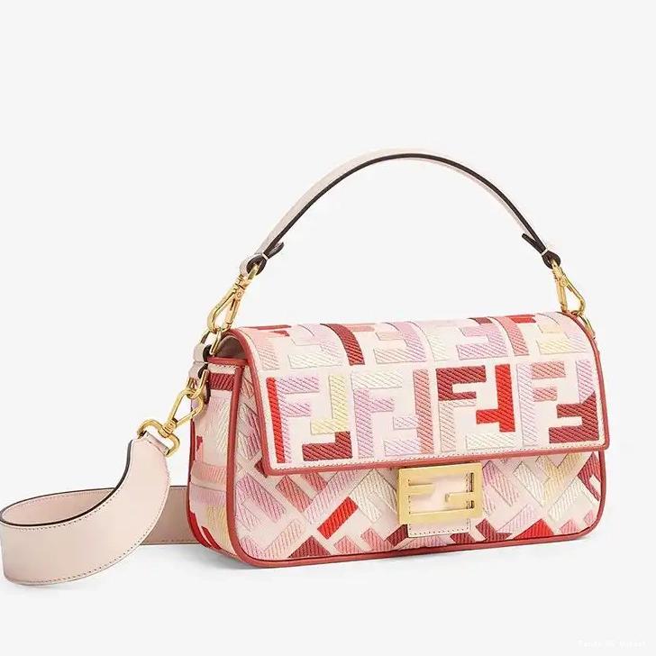 Cheap Medium Pink Motif FF Red Canvas Bag Fendi In Baguette 0321 HOT SALE