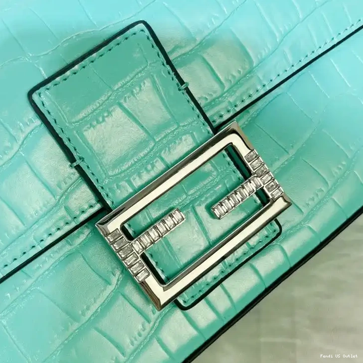 Affordable In Crocodile Leather Blue Fendi Tiffany Medium Baguette Bag 0321 HOT SALE