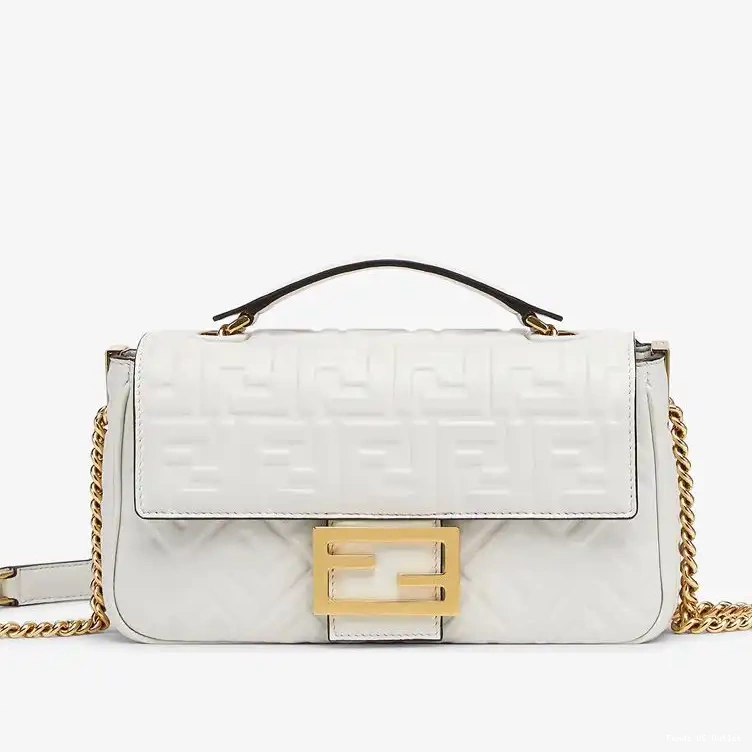 Affordable Chain Fendi White Leather Bag Nappa In FF Midi Baguette Motif 0316 HOT SALE