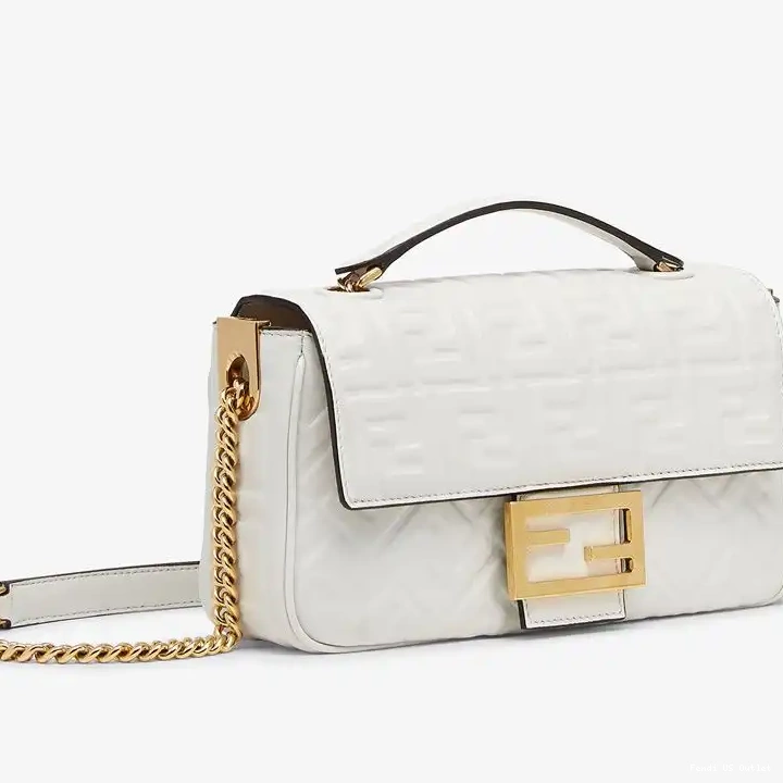 Affordable Chain Fendi White Leather Bag Nappa In FF Midi Baguette Motif 0316 HOT SALE