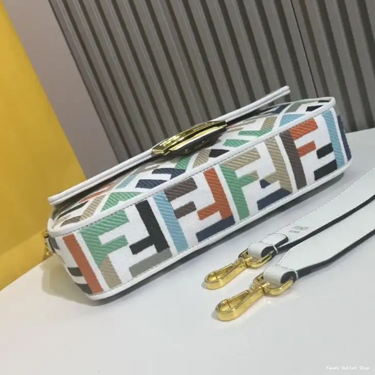 Affordable Fendi Medium Motif Canvas In Multi Bag FF White Baguette 0319 HOT SALE